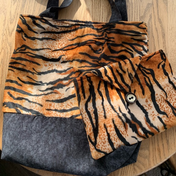 Hand Crafted Handbags - Hand Crafted Faux Fur Tote Bag with 2nd Makeup Bag